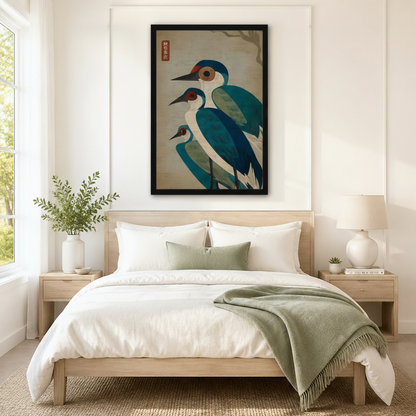 Japanese Crane Trio Framed Canvas Wall Art