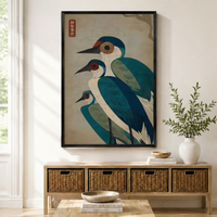 Japanese Crane Trio Framed Canvas Wall Art