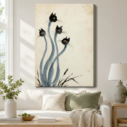 Zen Black Cats Ink Brush Canvas Wall Art