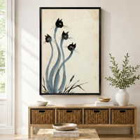 Zen Black Cats Ink Brush Canvas Wall Art