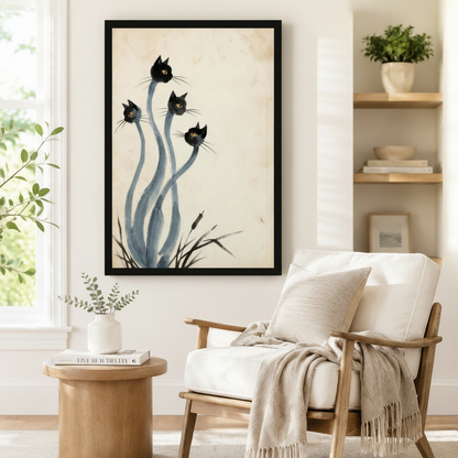 Zen Black Cats Ink Brush Canvas Wall Art