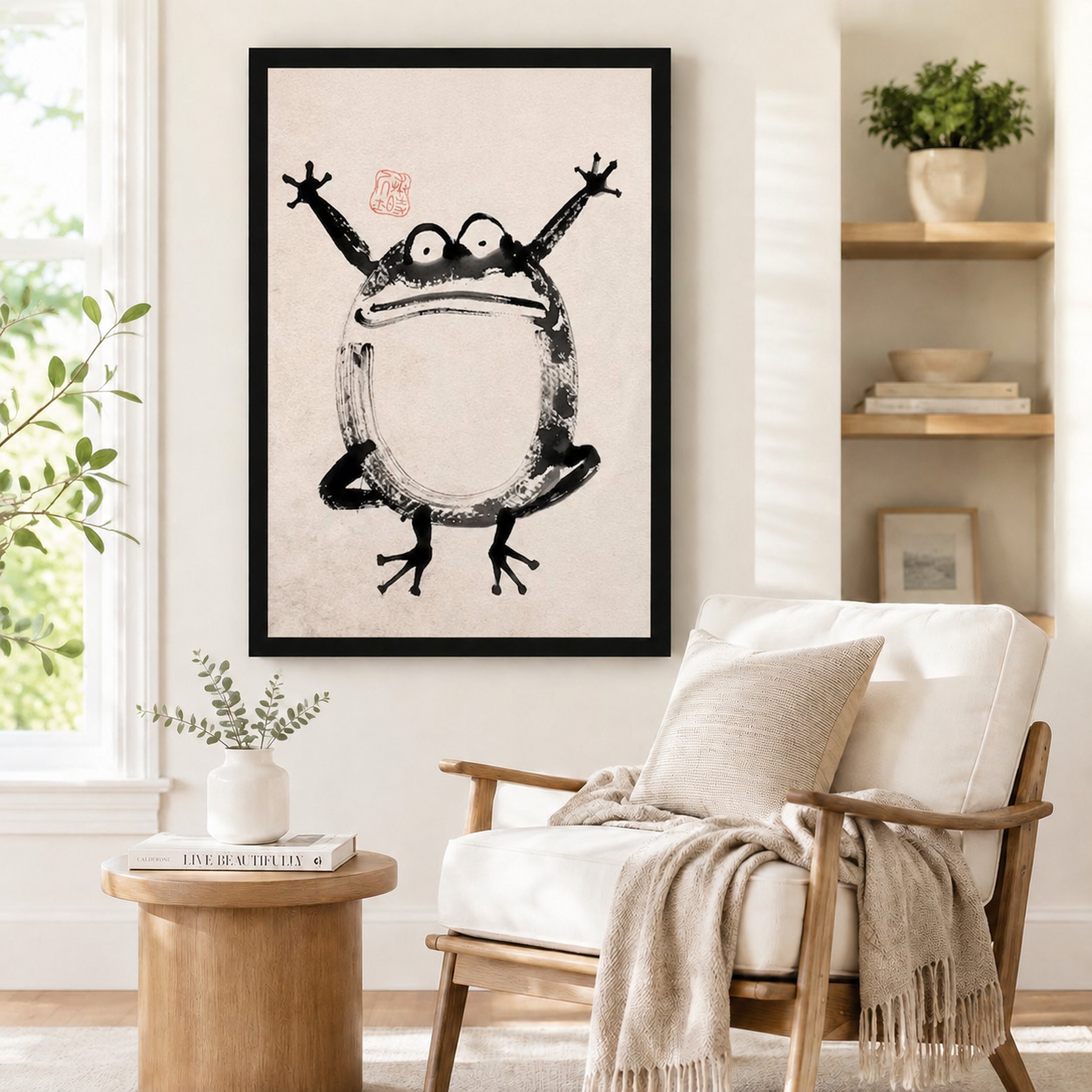 Japanese Ink Frog Whimsical Canvas Wall Art