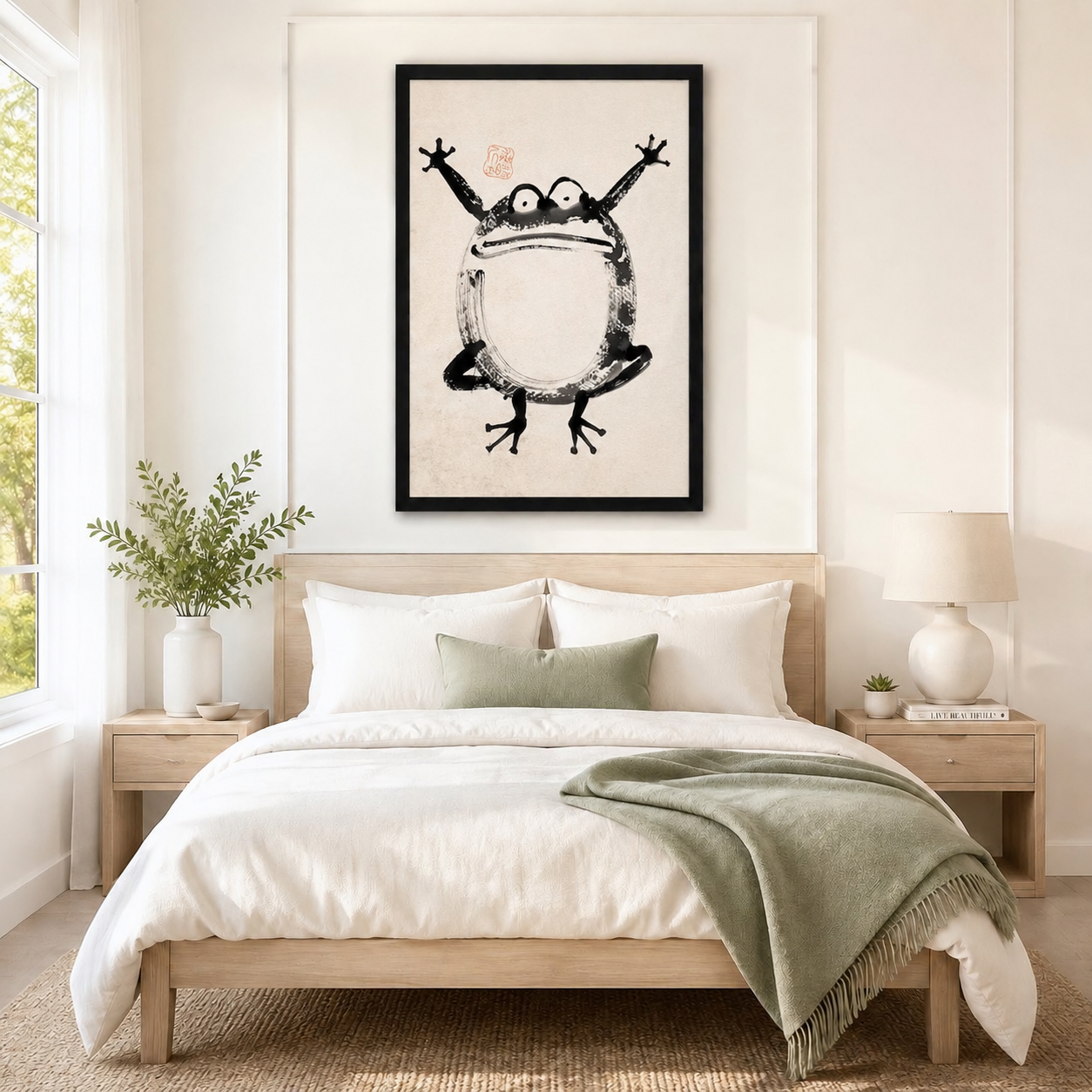 Japanese Ink Frog Whimsical Canvas Wall Art