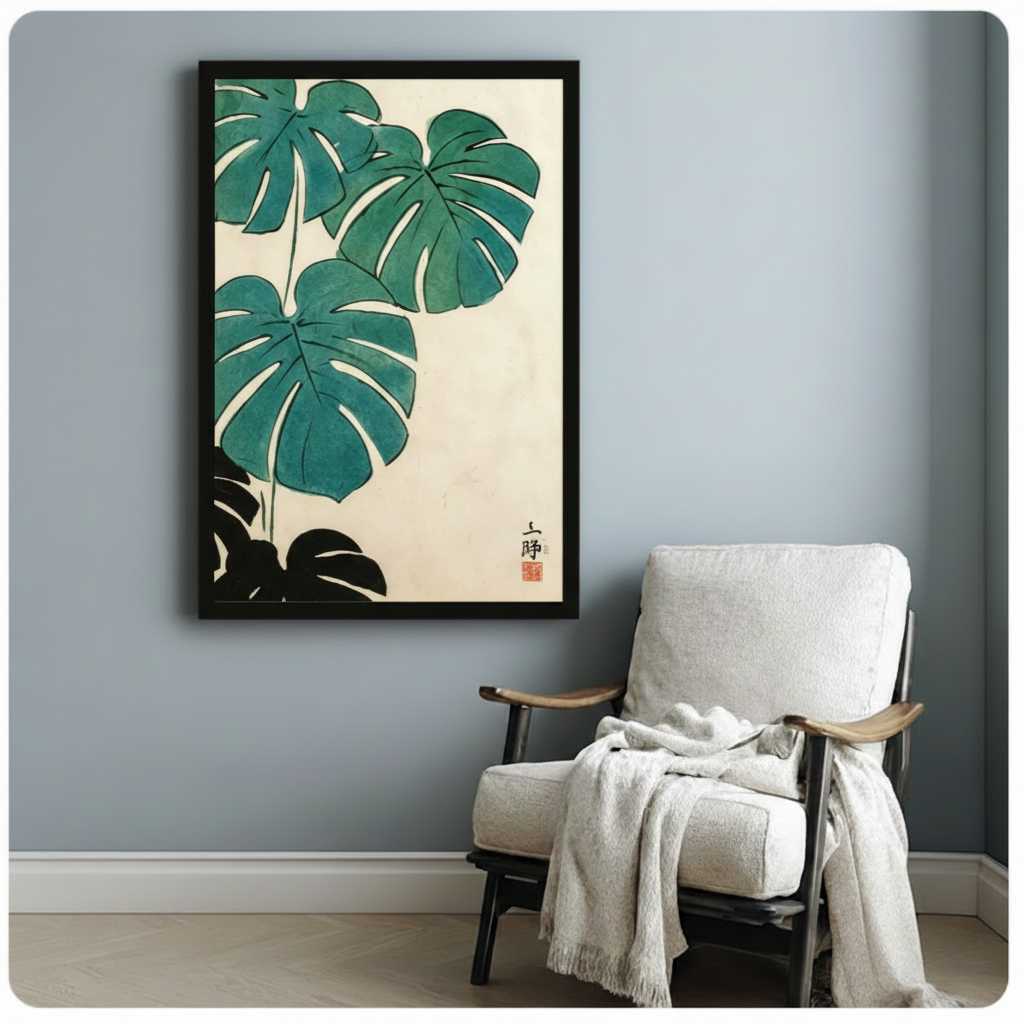 Japanese Monstera Botanical Canvas Wall Art