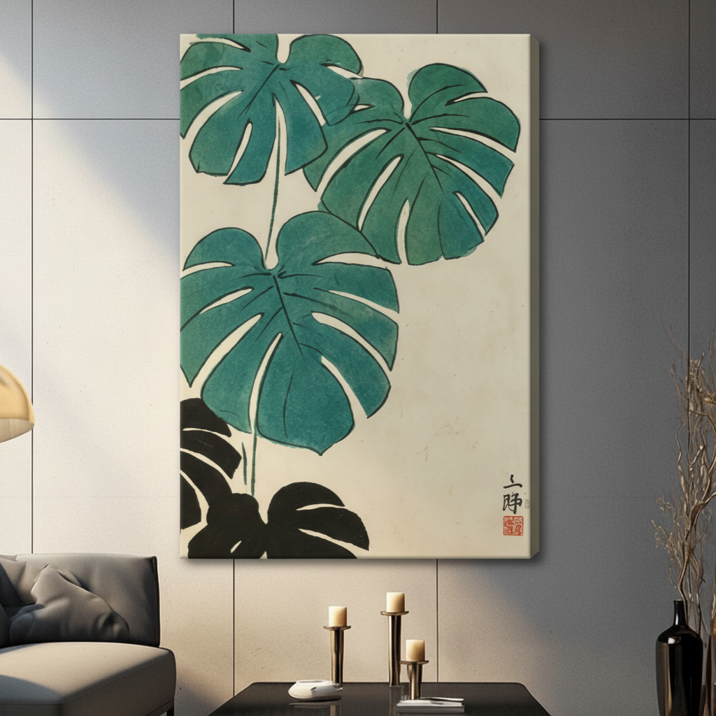Japanese Monstera Botanical Canvas Wall Art