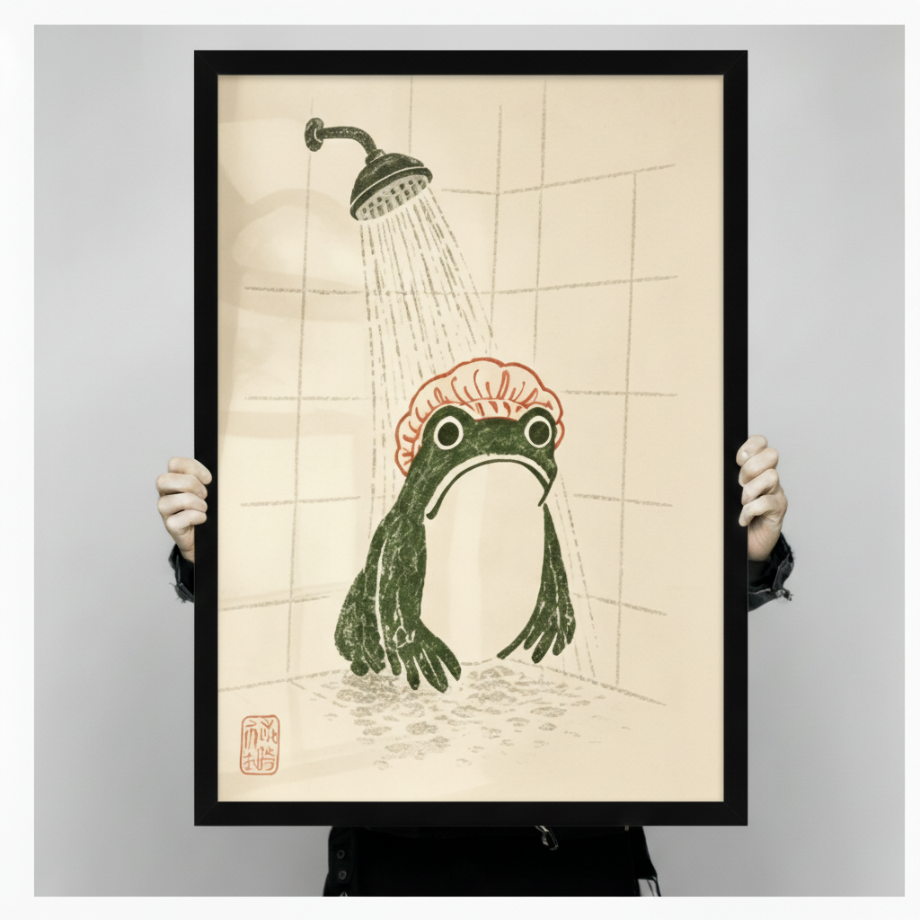 Japanese Frog Shower Funny Bathroom Canvas Wall Art