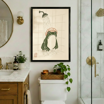 Japanese Frog Shower Funny Bathroom Canvas Wall Art