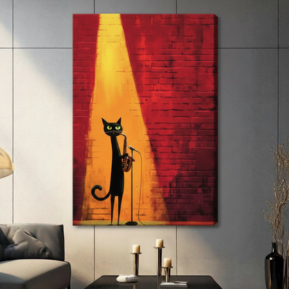 Jazz Cat Saxophone Spotlight Oil Painting Canvas