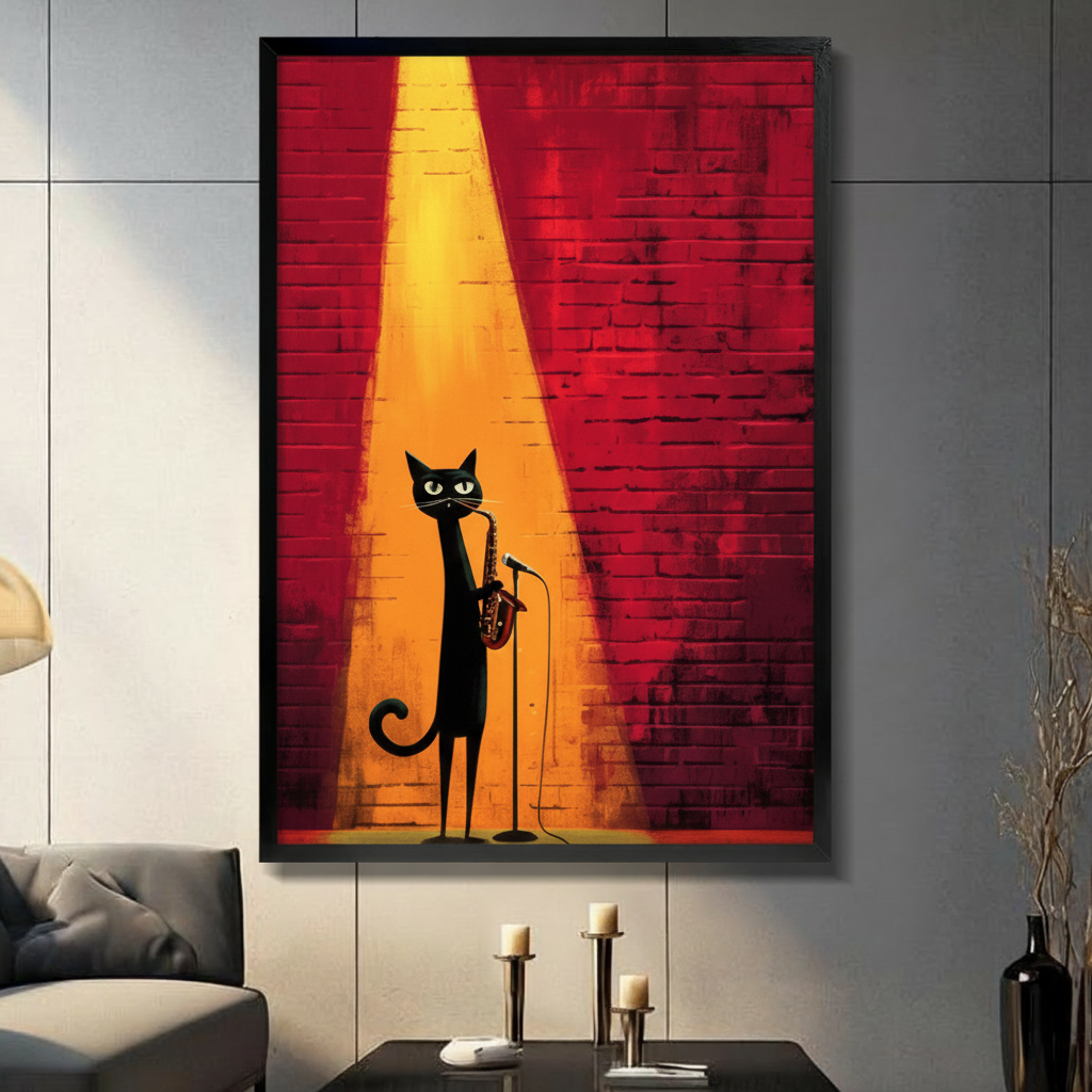 Jazz Cat Saxophone Spotlight Oil Painting Canvas