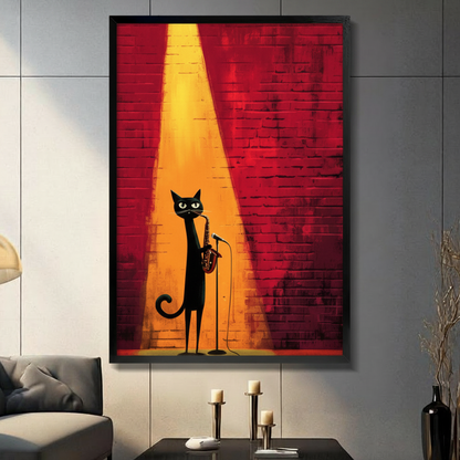Jazz Cat Saxophone Spotlight Oil Painting Canvas