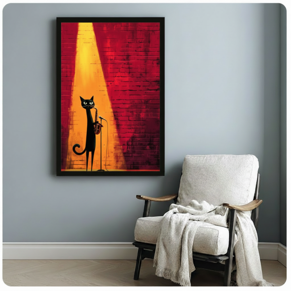 Jazz Cat Saxophone Spotlight Oil Painting Canvas