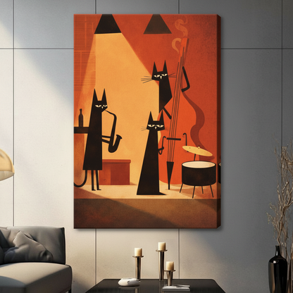 Retro Jazz Cat Band Canvas Wall Art