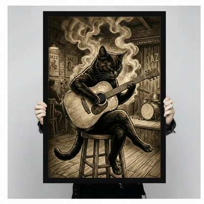 Jazz Bar Black Cat Guitar Vintage Canvas Art Wall Art
