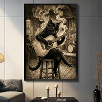 Jazz Bar Black Cat Guitar Vintage Canvas Art Wall Art