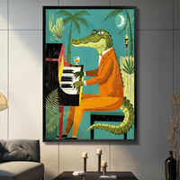 Retro Crocodile Piano Tropical Canvas Wall Art