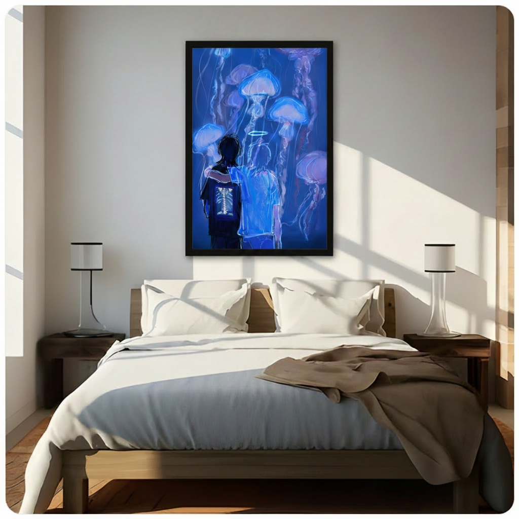 Dark Fantasy Jellyfish Neon Figures Canvas Wall Art