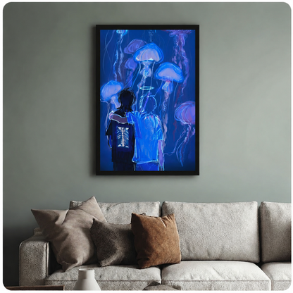 Dark Fantasy Jellyfish Neon Figures Canvas Wall Art