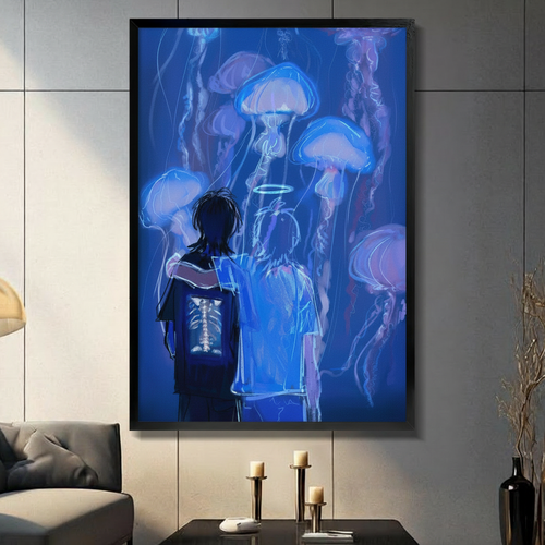 Dark Fantasy Jellyfish Neon Figures Canvas Wall Art