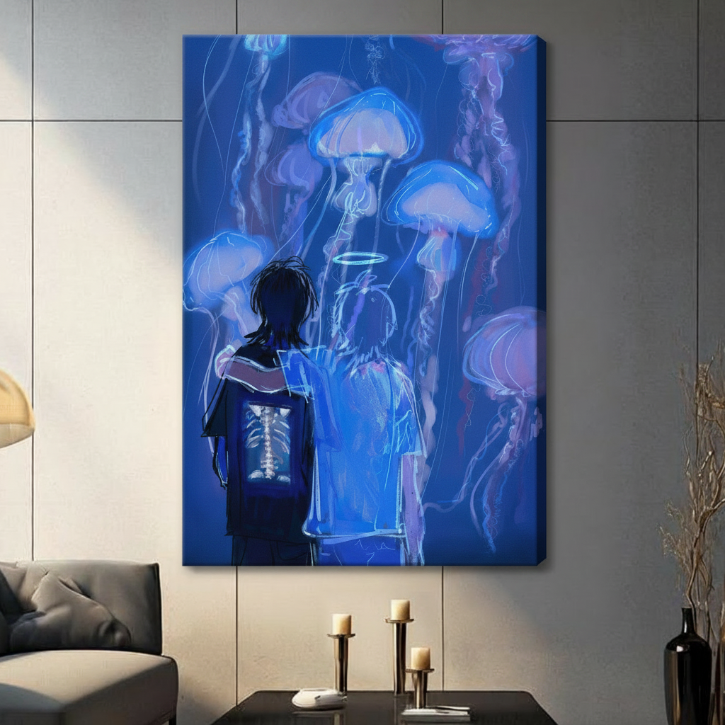 Dark Fantasy Jellyfish Neon Figures Canvas Wall Art