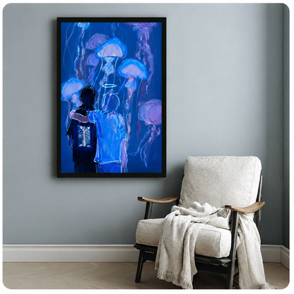 Dark Fantasy Jellyfish Neon Figures Canvas Wall Art