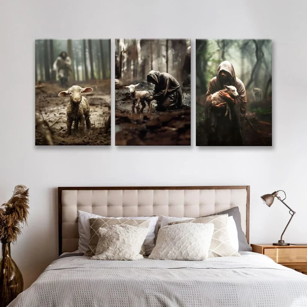 no text he ran he rescued he carried 3 panel canvas wall art (view 4)