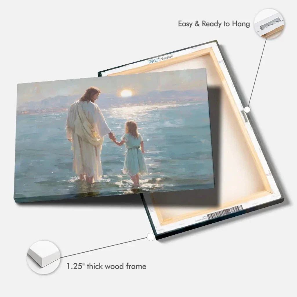 jesus and little girl on the water christian wall art canvas (Landscape) (view 5)