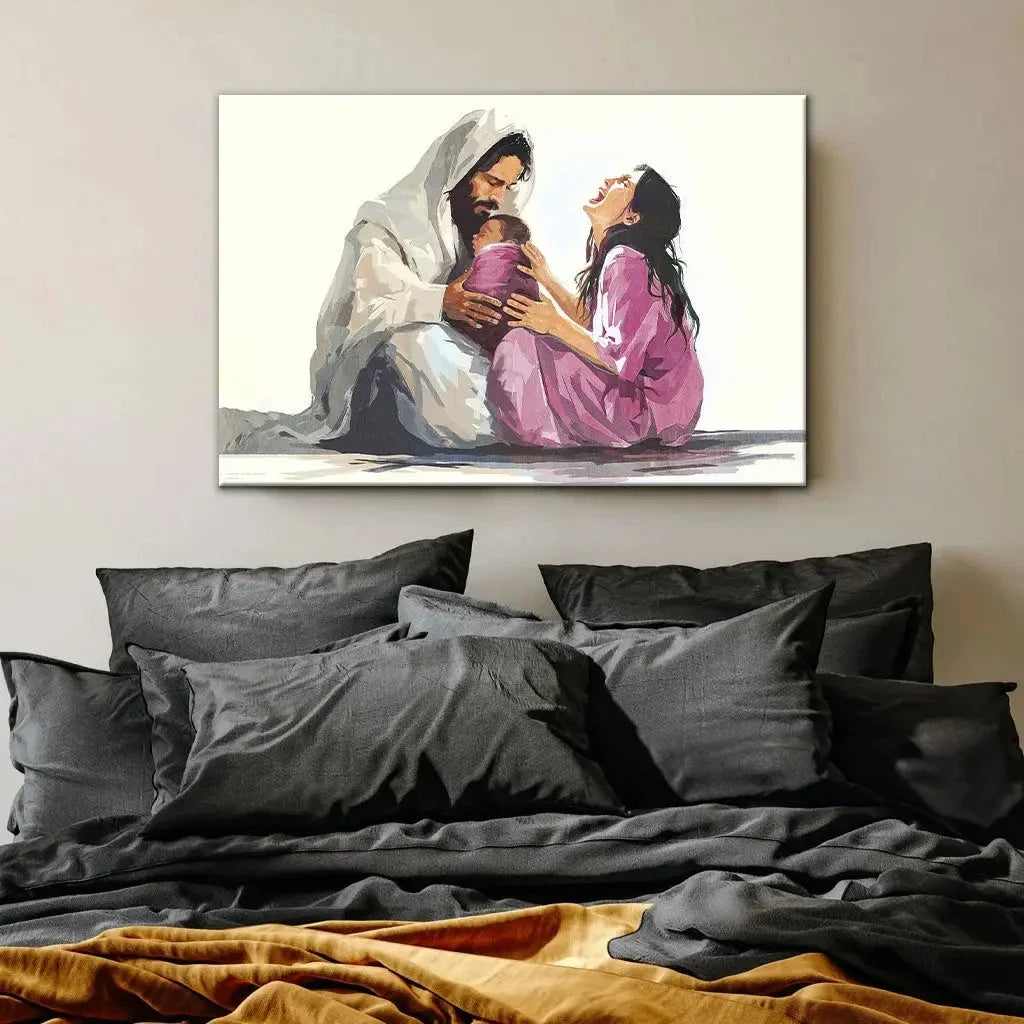 jesus is close to the brokenhearted woman christian wall art canvas (Landscape) (view 7)