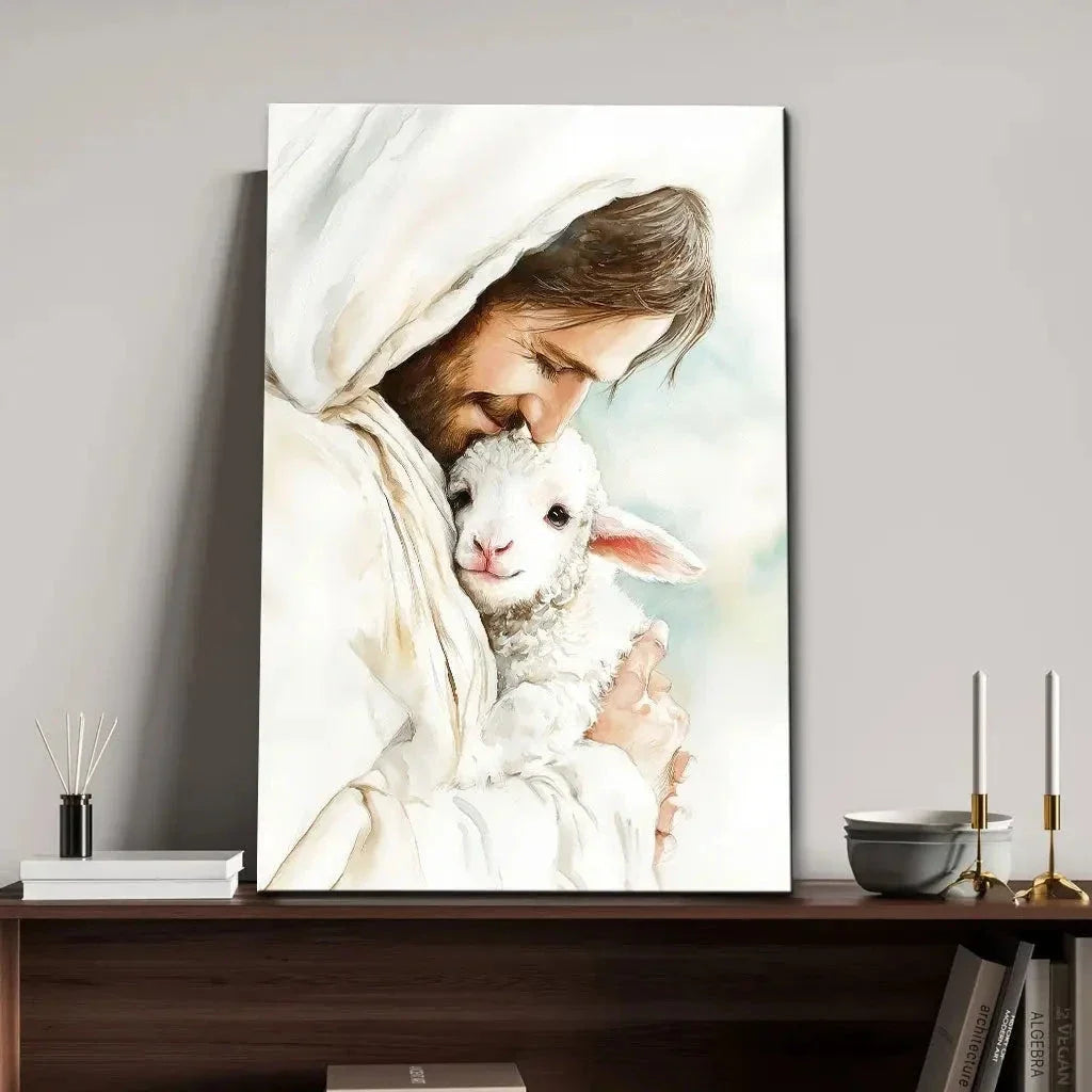 jesus holding the lost lamb good shepherd christian wall art canvas (view 6)