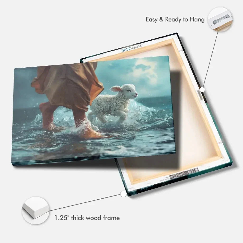jesus walk on water with a lamb jesus and lamb wall art canvas (Landscape) (view 4)