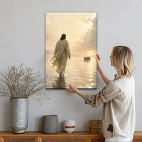 jesus walking on water matthew 14 christian wall art canvas (Landscape) (view 3)