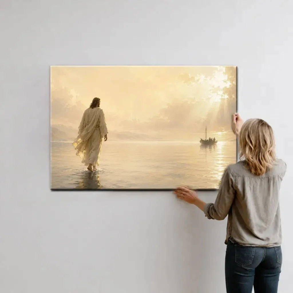 jesus walking on water matthew 14 christian wall art canvas (Landscape) (view 8)