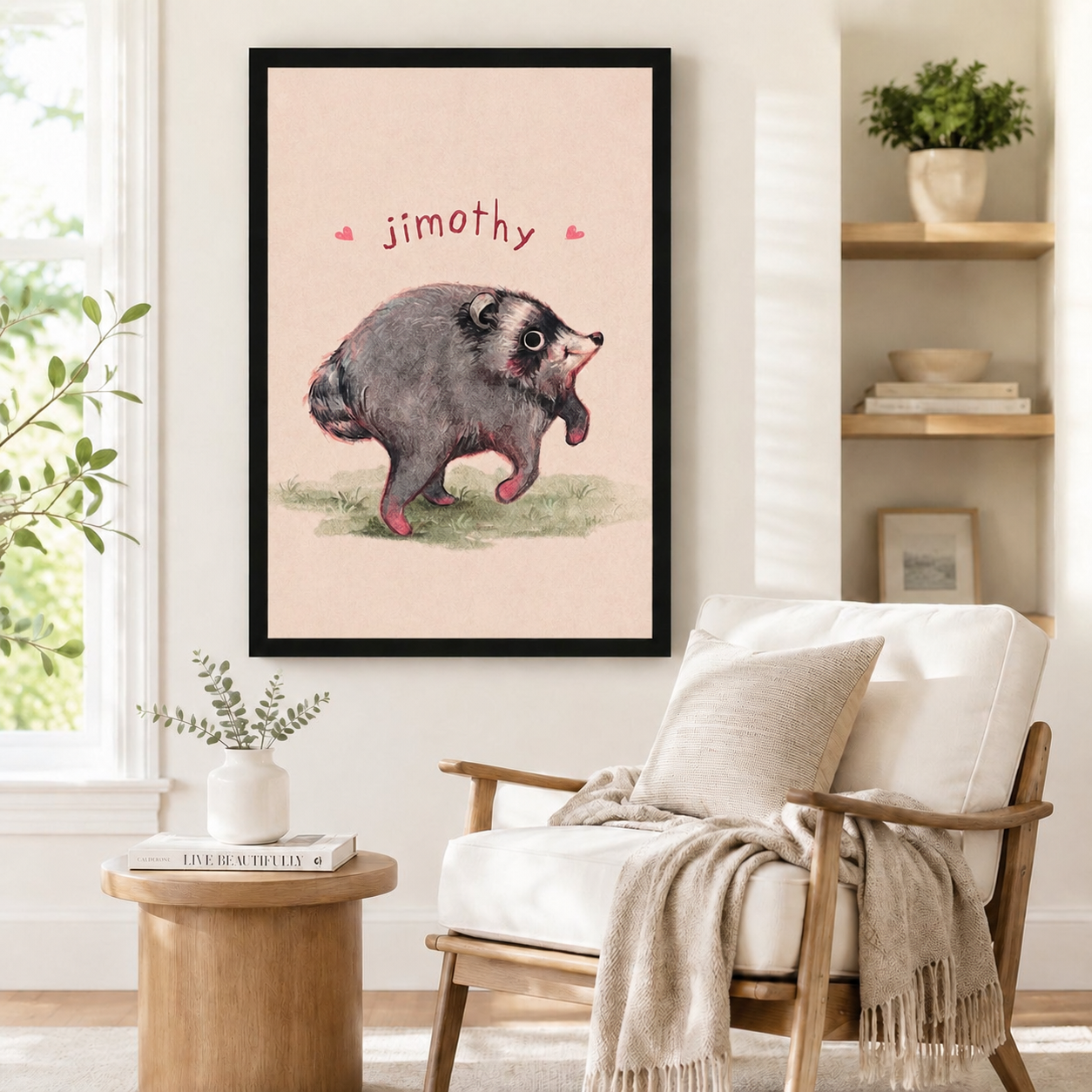 Jimothy Cute Raccoon Whimsical Canvas Wall Art