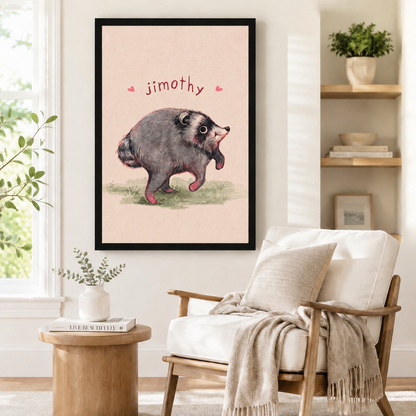 Jimothy Cute Raccoon Whimsical Canvas Wall Art