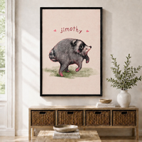 Jimothy Cute Raccoon Whimsical Canvas Wall Art