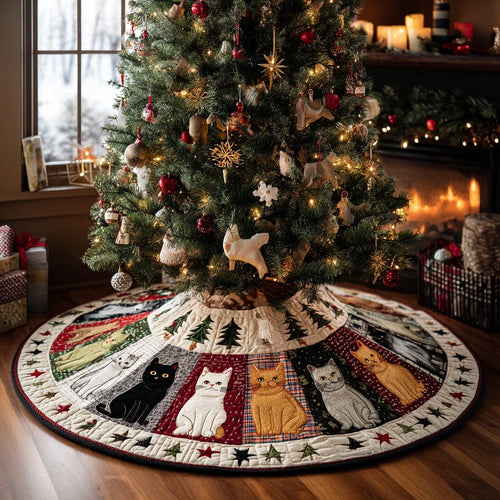 Jolly Cat Magic Christmas Quilted Tree Skirt