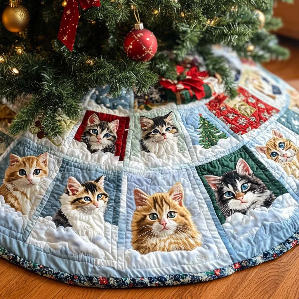 Jolly Feline Christmas Quilted Tree Skirt