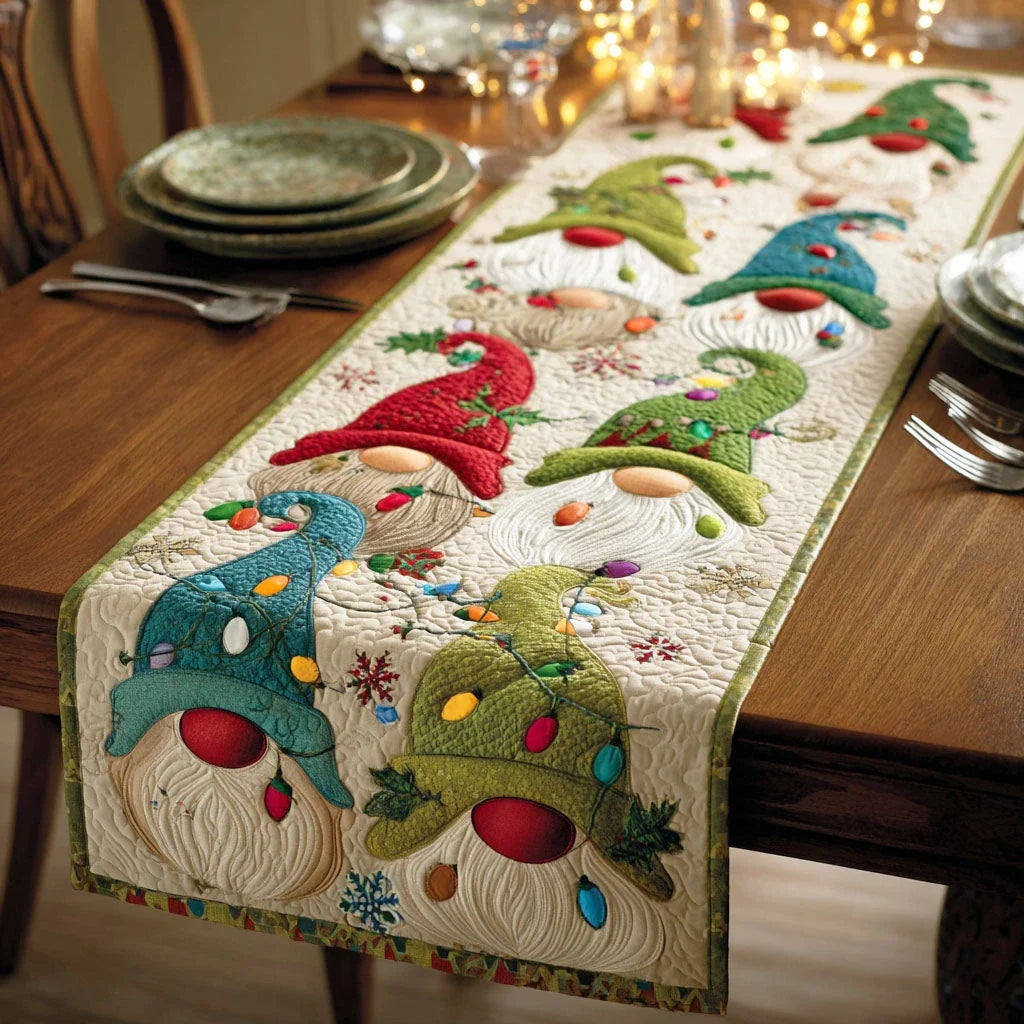 Jolly Gnome Night Quilted Table Runner