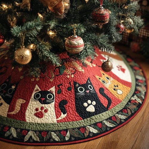 Jolly Meow Christmas Quilted Tree Skirt