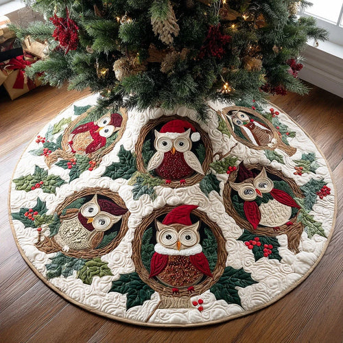 Jolly Owl Glow Christmas Quilted Tree Skirt