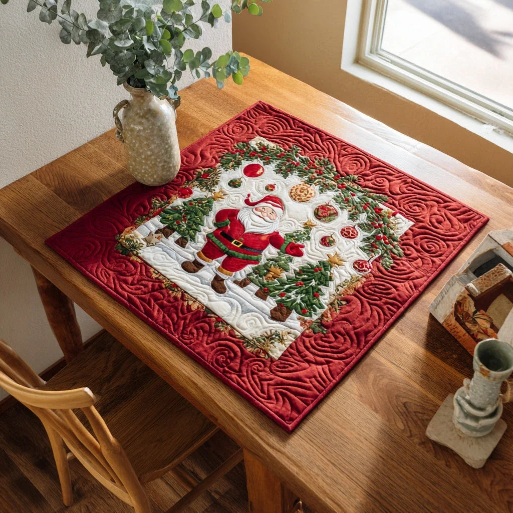 Jolly Santa Claus Quilted Table Topper