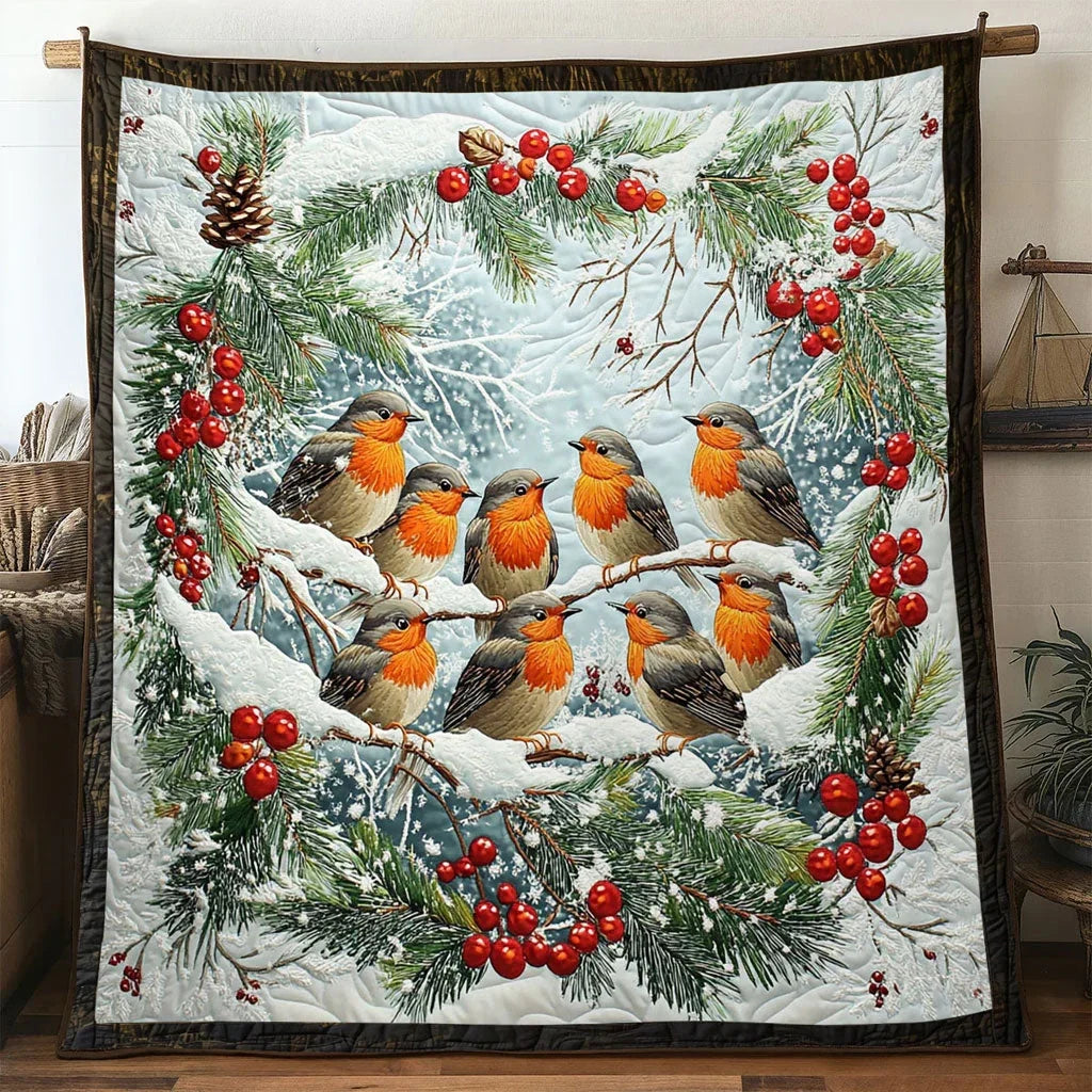 Jolly Winter European Robin Quilt Blanket