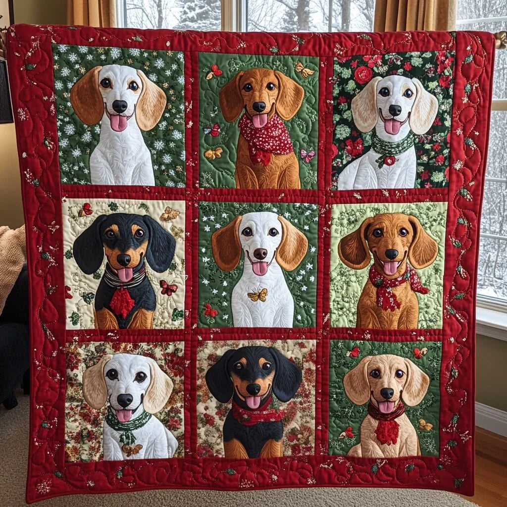 Joyful Dachshunds Quilt Blanket
