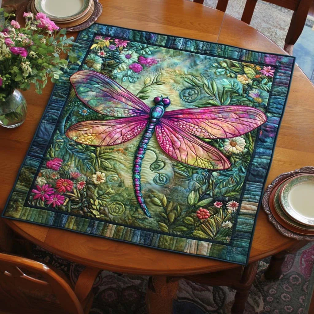 Joyful Dragonfly Trail Quilted Table Topper