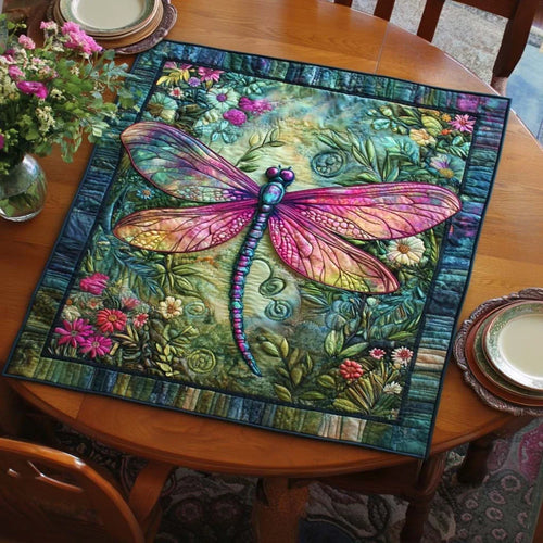 Joyful Dragonfly Trail Quilted Table Topper