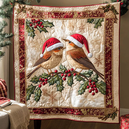 Joyful European Robin Quilt Blanket