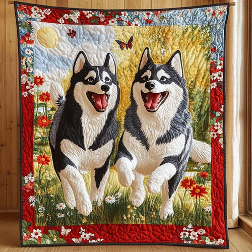 Joyful Huskies Quilt Blanket