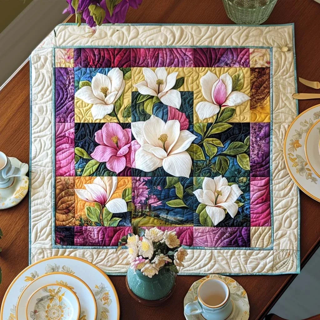 Joyful Magnolia Quilted Table Topper