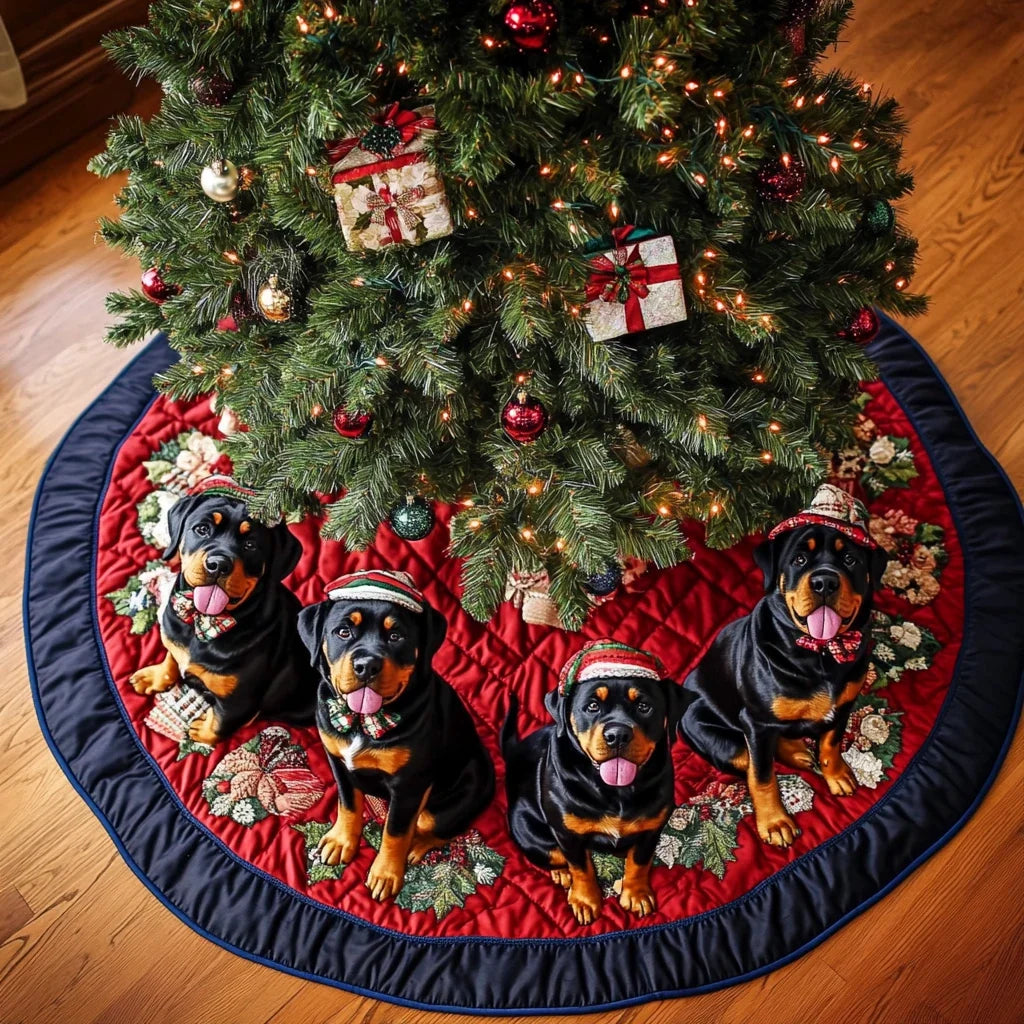 Joyful Rottweiler Christmas Quilted Tree Skirt