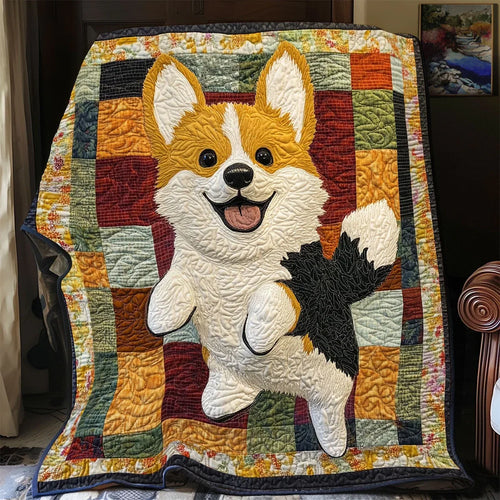 Jumping Corgi Quilt Blanket