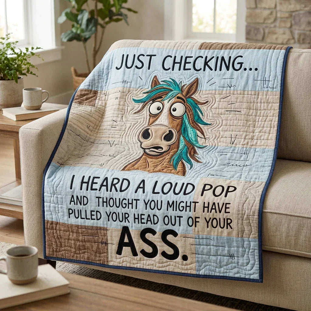 Just Checking Sass Horse Quilt Blanket